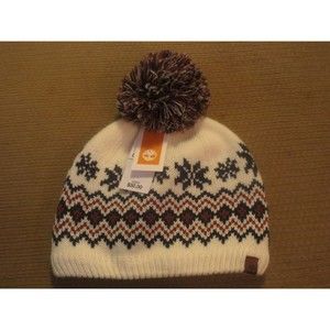 Timberland Womens One Size Fair Isle Knit Large Pom Beanie Hat